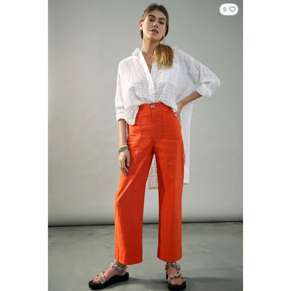 NEW Maeve The Colette Wide Leg Pant Linen Blend Size 28 Bold Orange